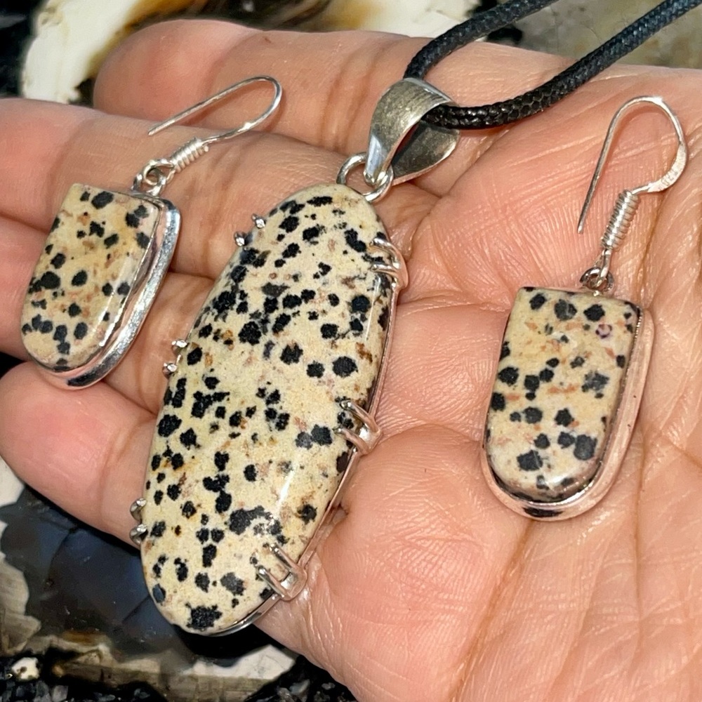 Dalmatian Jasper Stone Pendant & Earrings Set
